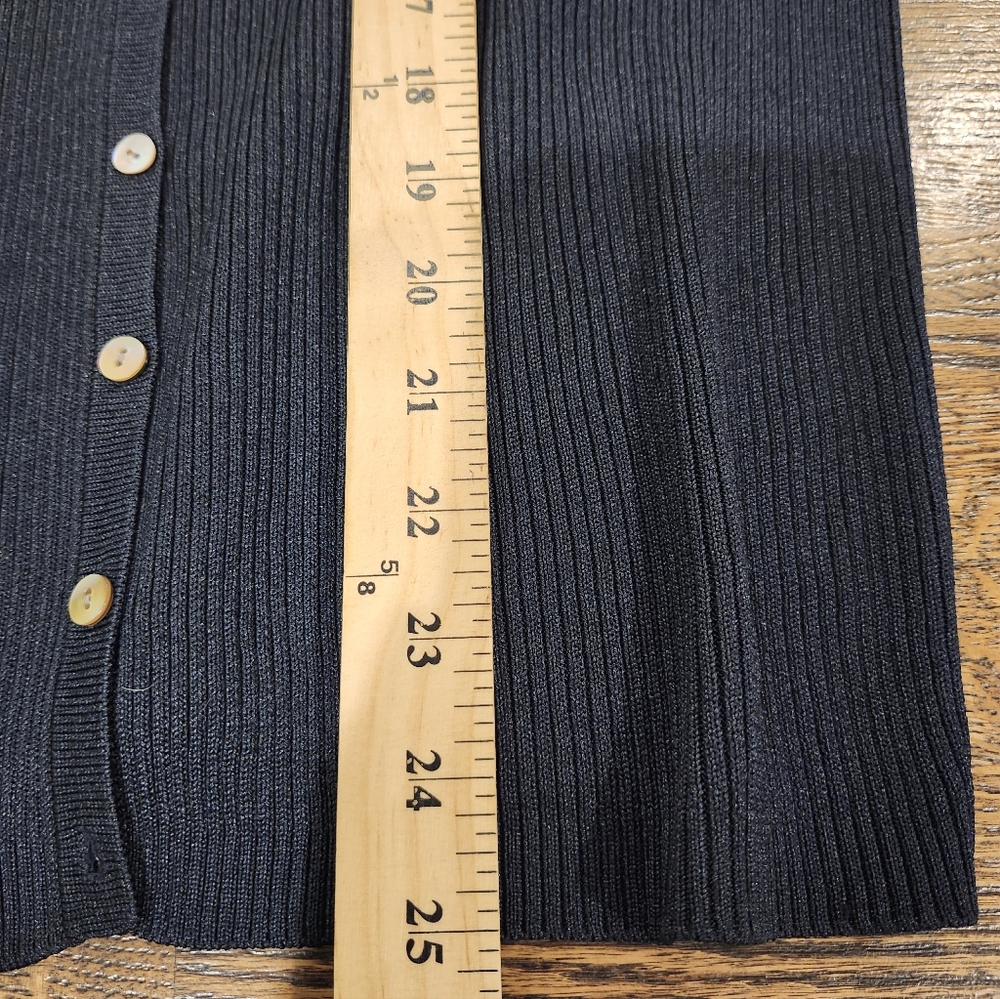 VINTAGE 100% Silk Cardigan Saks 5th Avenue The Works Black Ribbed  Sweater Med - Picture 4 of 5